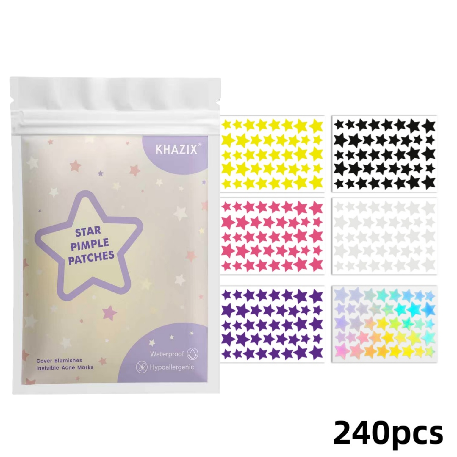 Hydrocolloid Acne Patch - 240枚入り スターピンプルパッチ 顔用ハイドロコロイド、吸収カバー、ティーツリー、ハイドロコロイドニキビパッチ、キュートなスターピンプル