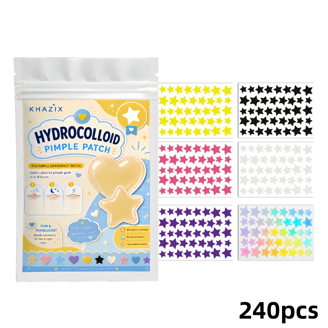 Hydrocolloid Acne Patch - 240枚入り スターピンプルパッチ 顔用ハイドロコロイド、吸収カバー、ティーツリー、ハイドロコロイドニキビパッチ、キュートなスターピンプル
