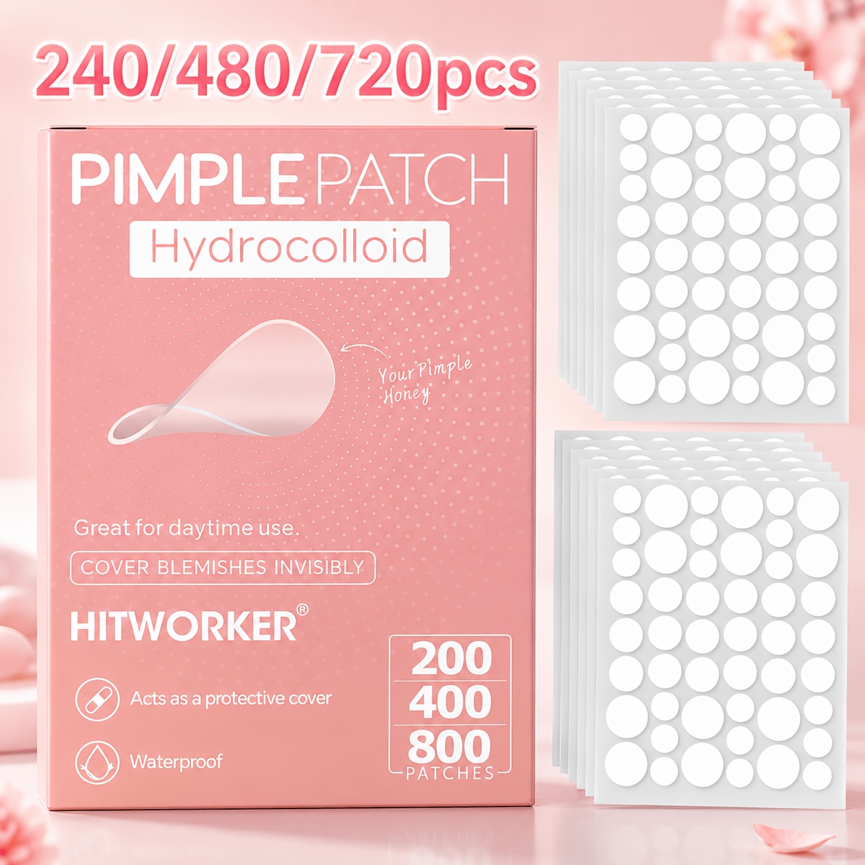 Hydrocolloid Acne Patch - 240/480/720枚入りハイドロコロイドニキビカバーパッチ、ティーツリーオイルスポットステッカー、目立たないフェイスパッチ、毎日の美容ルーティンに