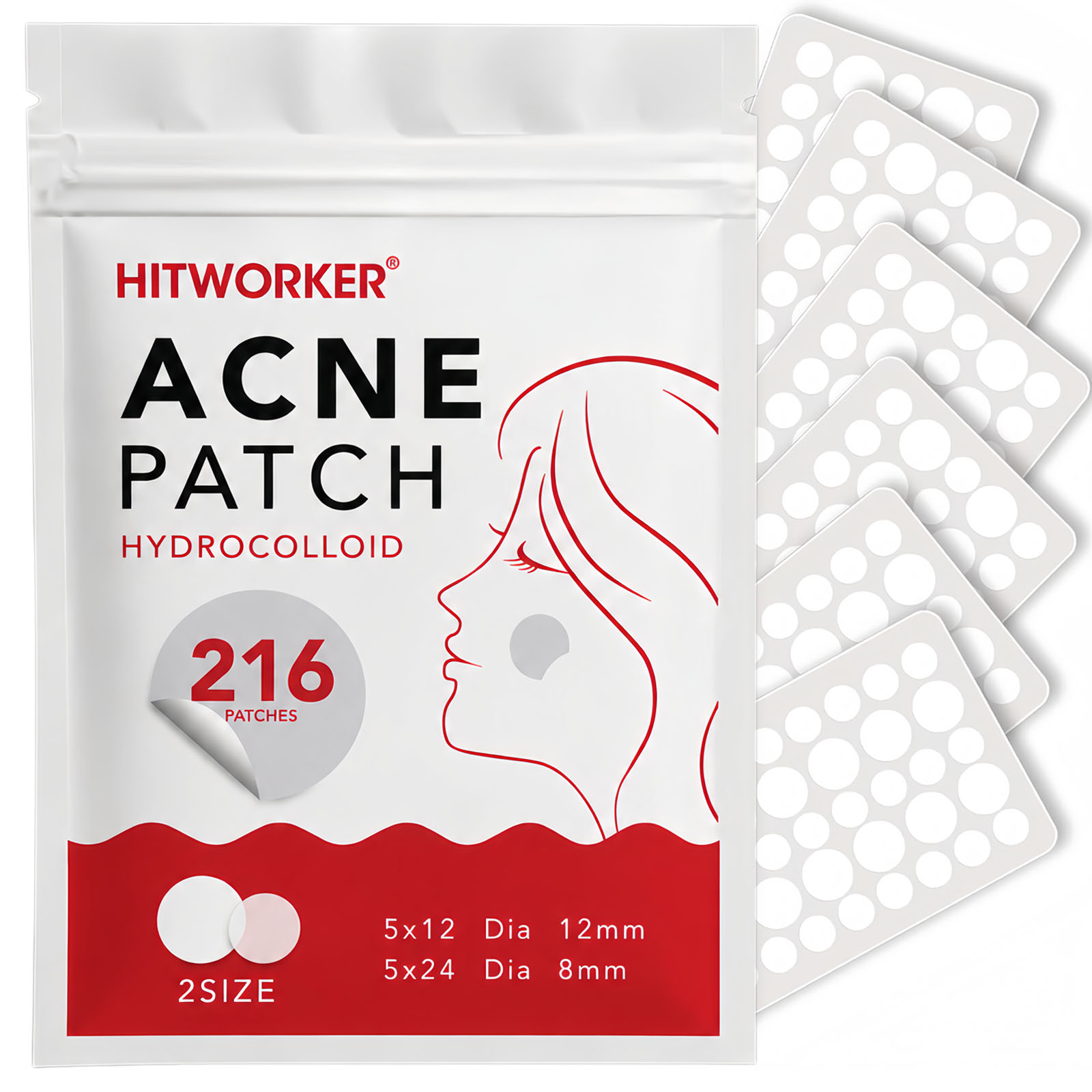 Hydrocolloid Acne Patch - 216枚入りハイドロコロイドニキビパッチ、2サイズ展開、目立たないスポットカバーフェイスステッカー、防水、簡単ピールオフ、昼夜兼用