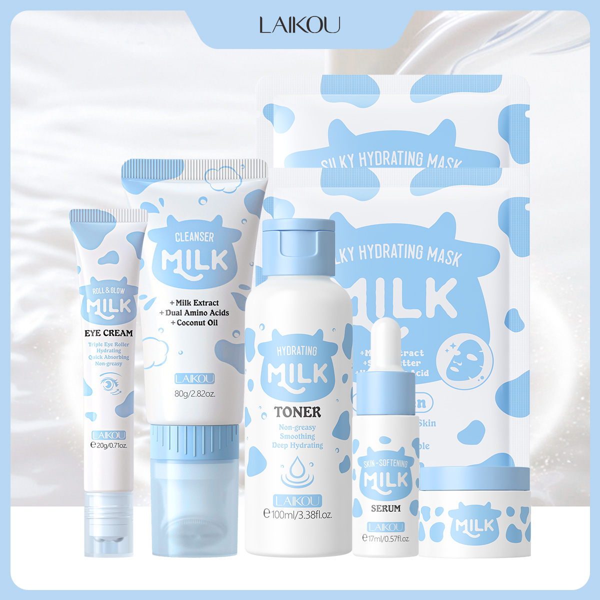 LAIKOU 6点入りミルク保湿スキンケアセット クレンザー - Skincare Glow のレビューと価格