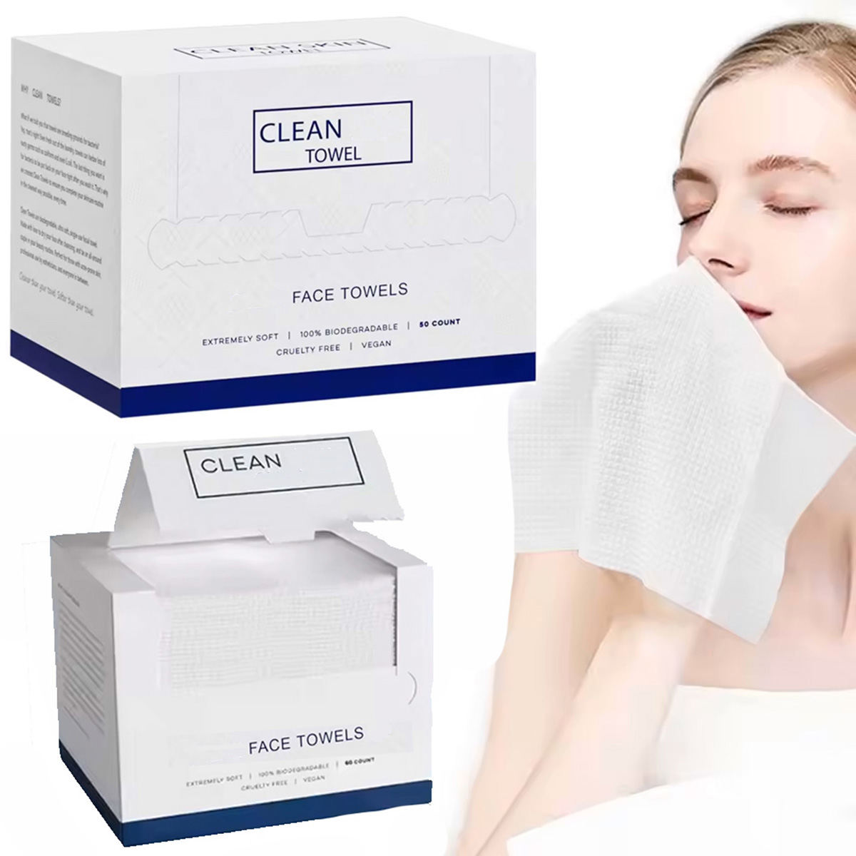 50枚入り使い捨てフェイスタオル　洗顔・メイク落とし　ドライ - Xl Skincare のレビューと価格